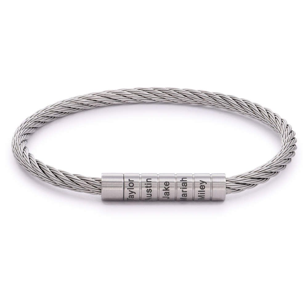 Engraved Twisted Cable Men Bracelet in Matte Stainless Steel