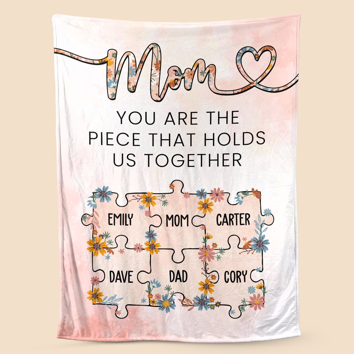 💖For Mom Blanket👩Sunflower Mom You Are The Piece That Holds Us Together - Personalized Blanket - Best Gift For Mother