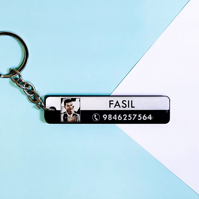 PHOTO NAME & NUMBER GEL RECTANGULAR KEYCHAIN