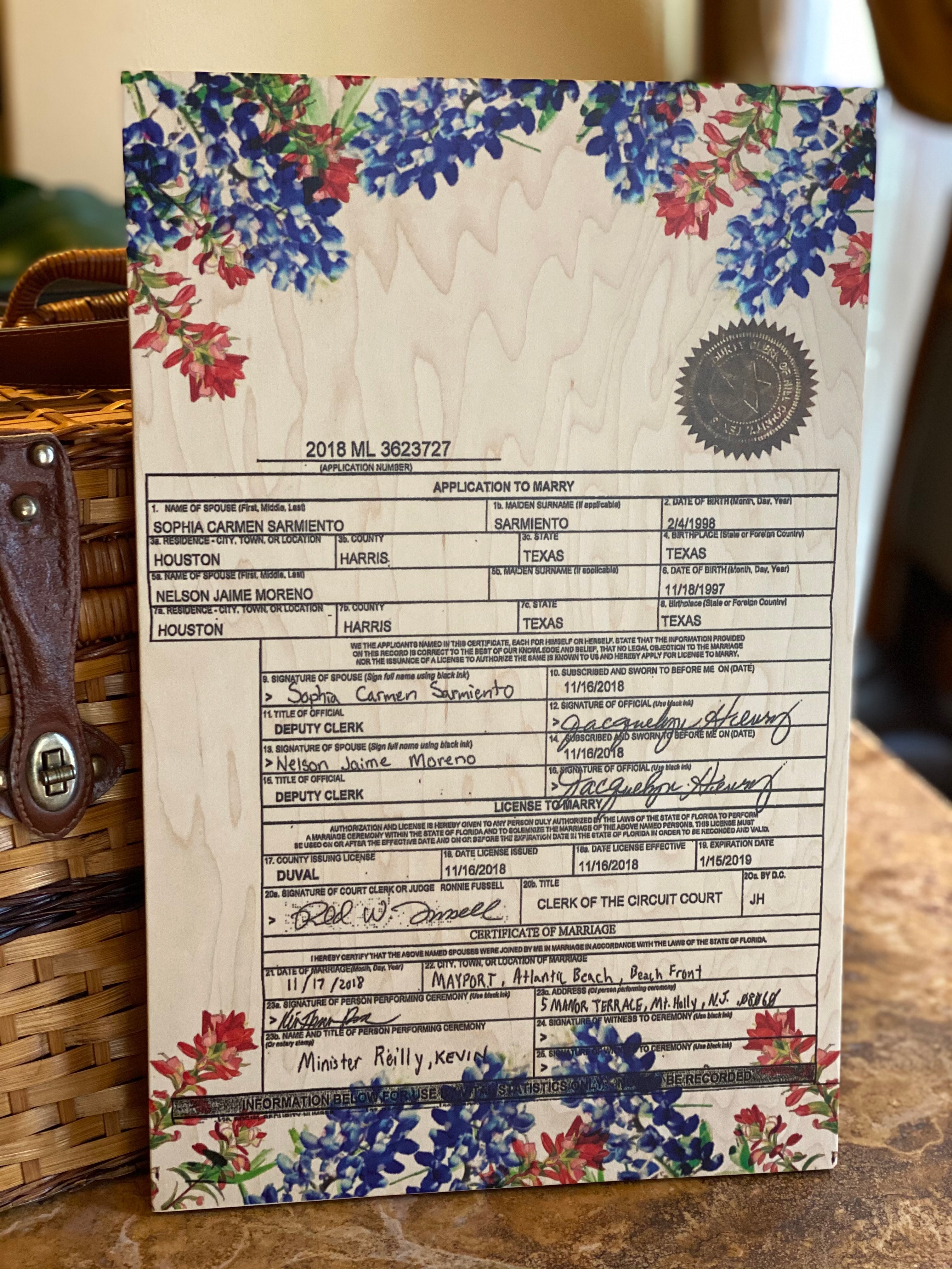 Marriage Certificates on wood