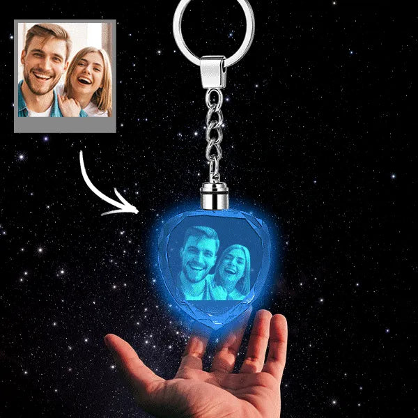 LED Crystal Heart Shape Custom Photo Keychain