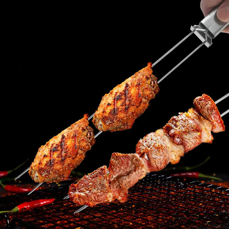 Reusable 13 inch Metal Skewers BBQ Shish Kabob Sticks Stainless Steel Grilling Skewers with Slider