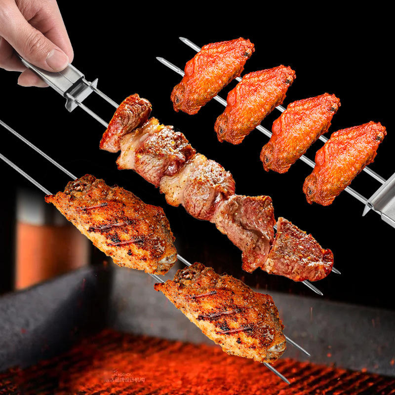 Reusable 13 inch Metal Skewers BBQ Shish Kabob Sticks Stainless Steel Grilling Skewers with Slider