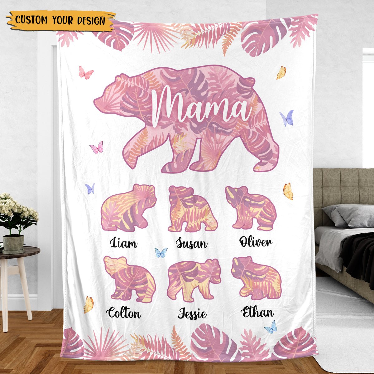 💖For Mom Blanket👩Mama Bear Sunflower - Personalized Blanket - Best Gift For Mother