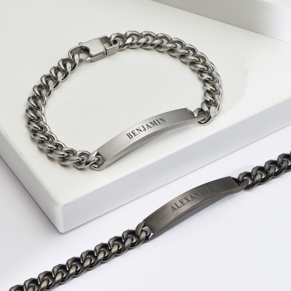 Men's Curb Chain ID Bracelet in Black Stainless Steel