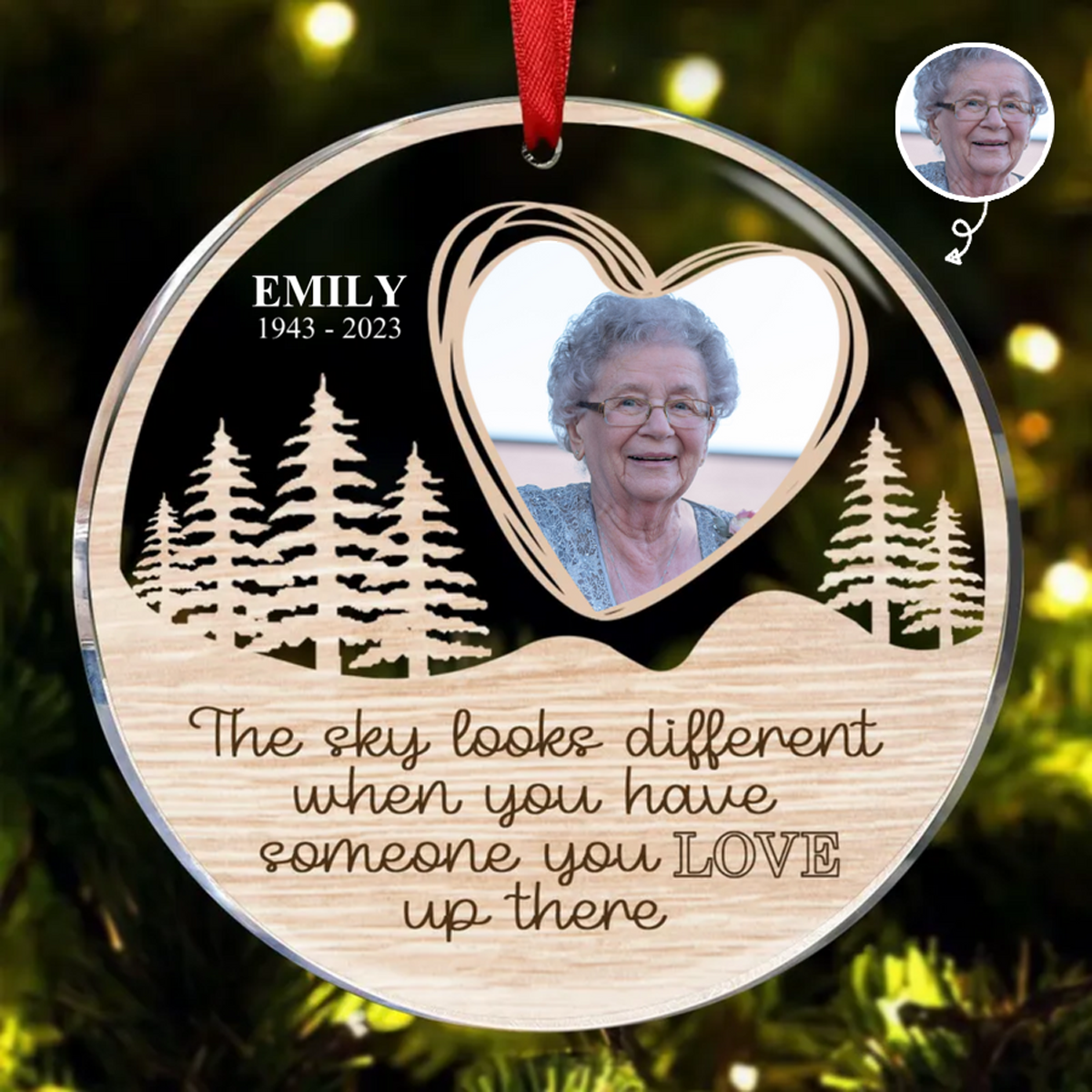 Family - Custom Photo The Sky Looks Different - Personalized Acrylic Circle Ornament