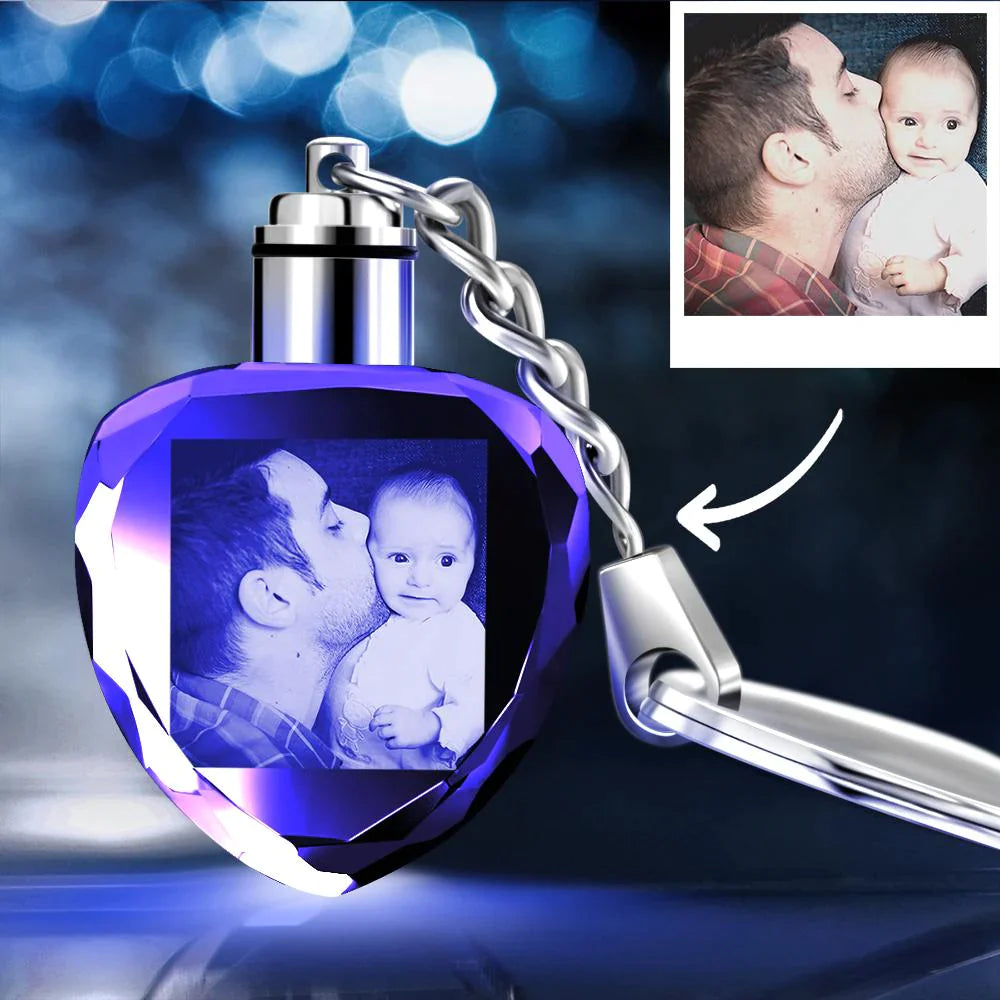 LED Crystal Heart Shape Custom Photo Keychain