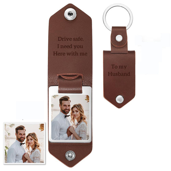 🌟Personalized Leather Photo Keychains Custom Engraved Text Commemorative Keychain Anniversary Wedding Gifts