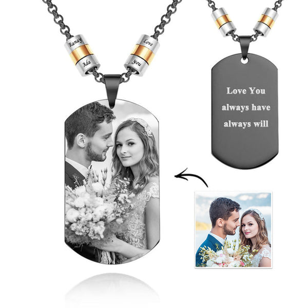 🎁Personalized Square Photo Necklace With Engraved Beads Pendant Wedding Gifts For Lovers