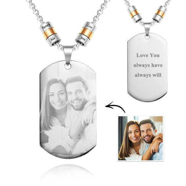 🎁Personalized Square Photo Necklace With Engraved Beads Pendant Wedding Gifts For Lovers