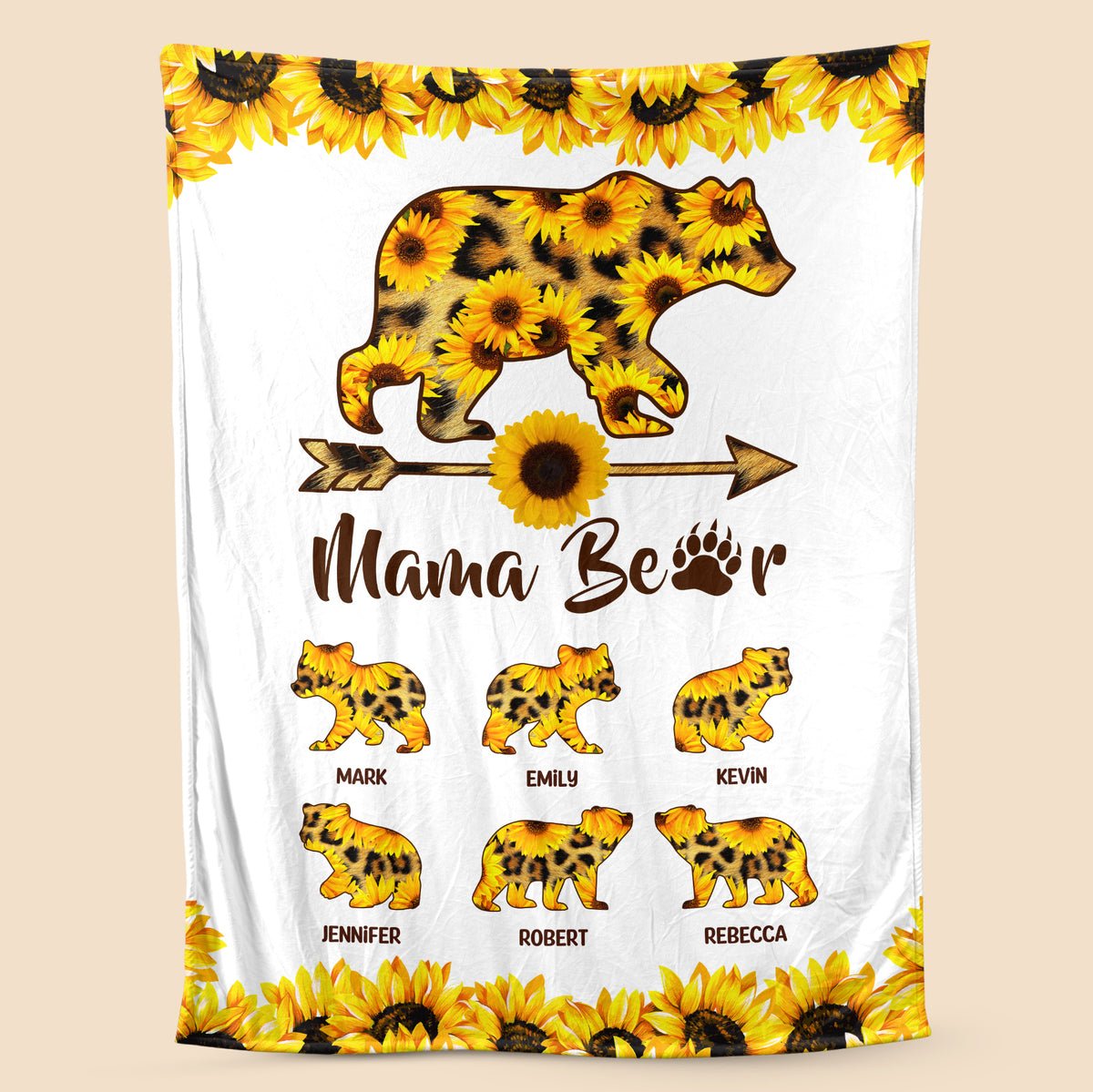 💖For Mom Blanket👩Mama Bear Sunflower - Personalized Blanket - Best Gift For Mother