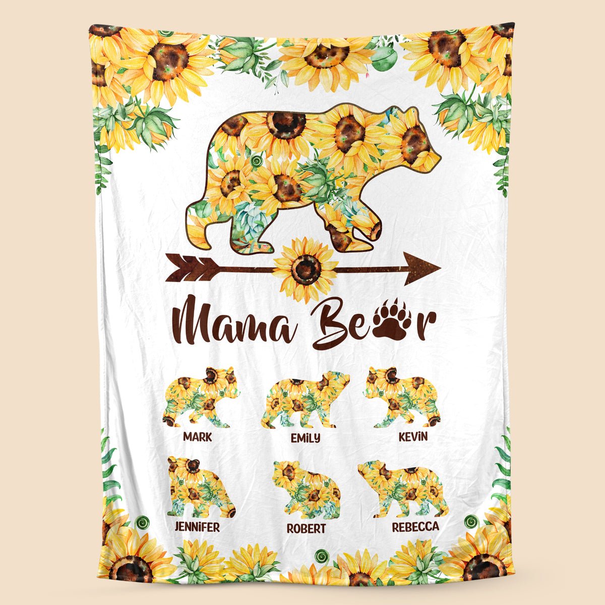 💖For Mom Blanket👩Mama Bear Sunflower - Personalized Blanket - Best Gift For Mother