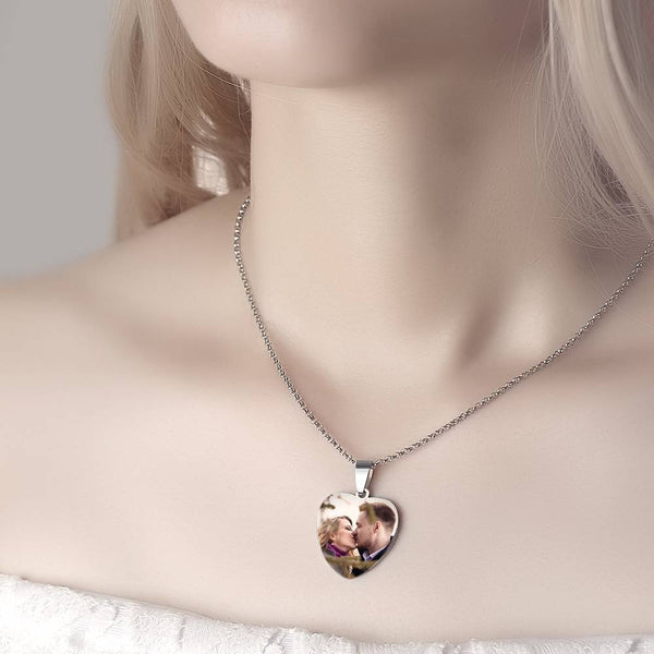 👩‍❤️‍👨Stainless Steel Photo Heart Tag Necklace Engraved Pendant💗