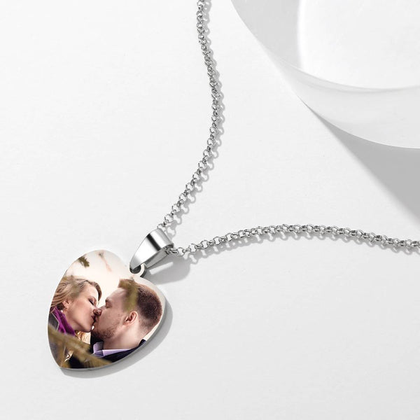 👩‍❤️‍👨Stainless Steel Photo Heart Tag Necklace Engraved Pendant💗