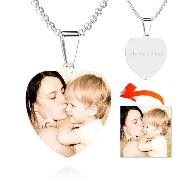 👩‍❤️‍👨Stainless Steel Photo Heart Tag Necklace Engraved Pendant💗