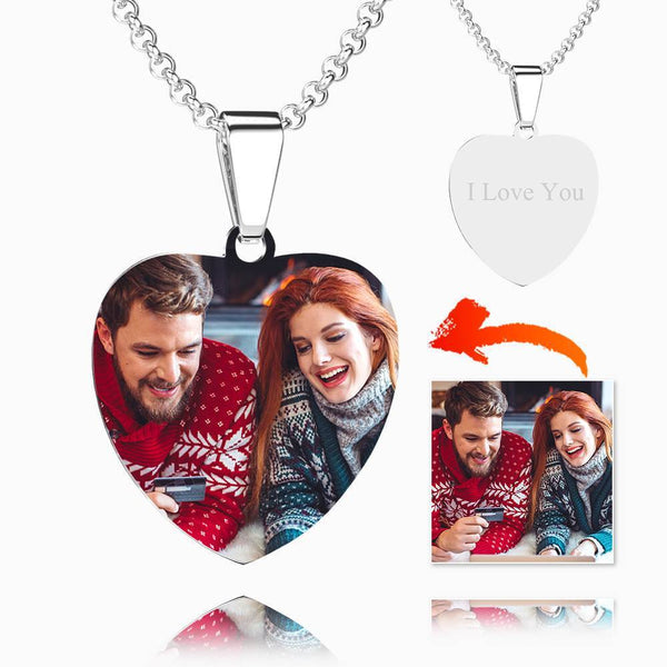 👩‍❤️‍👨Stainless Steel Photo Heart Tag Necklace Engraved Pendant💗