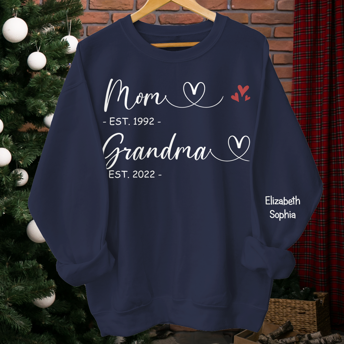 First Mom Now Grandma - Family Personalized Custom Unisex Sweatshirt With Design On Sleeve - Gift For Mom, Grandma