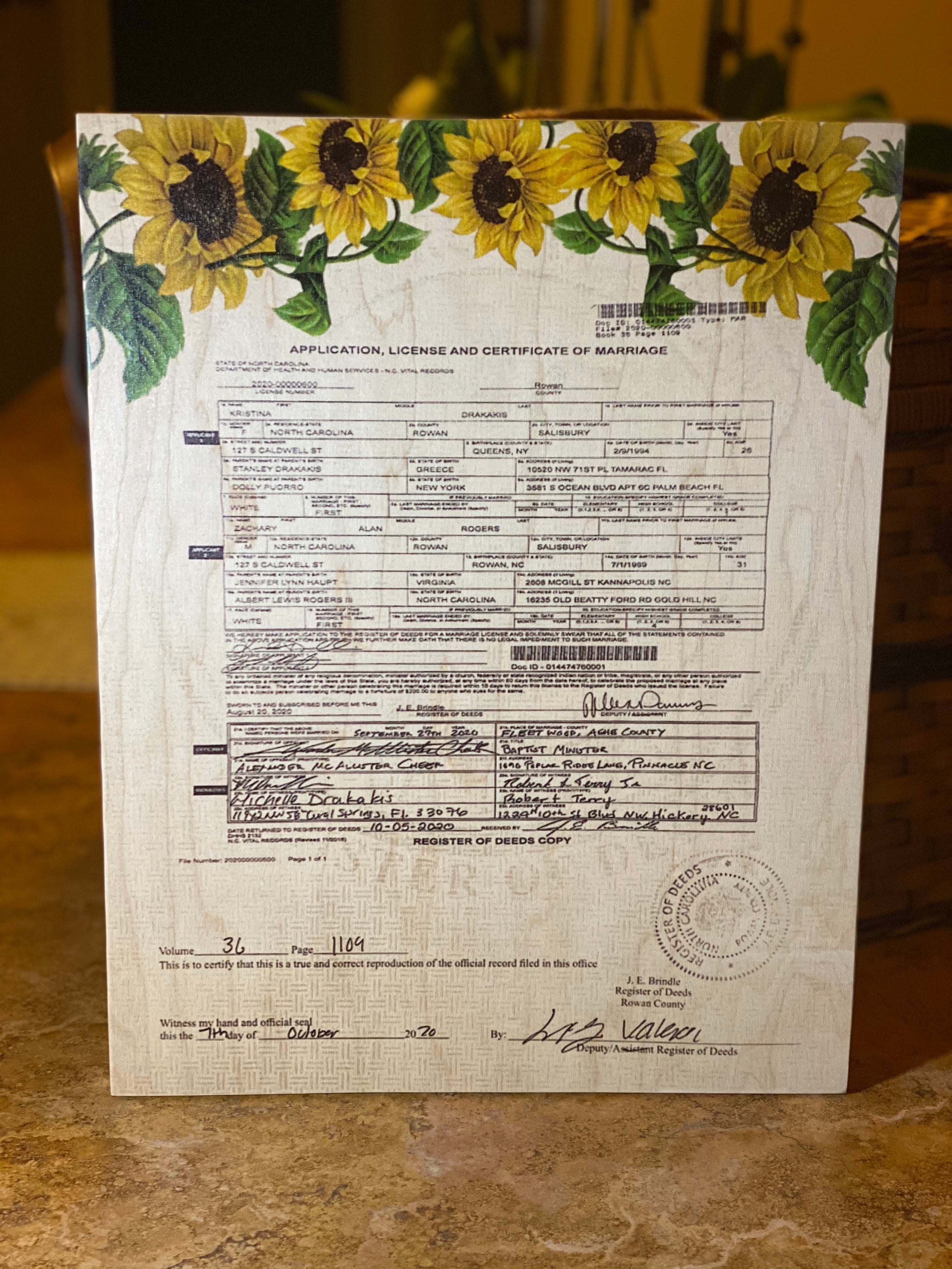 Marriage Certificates on wood