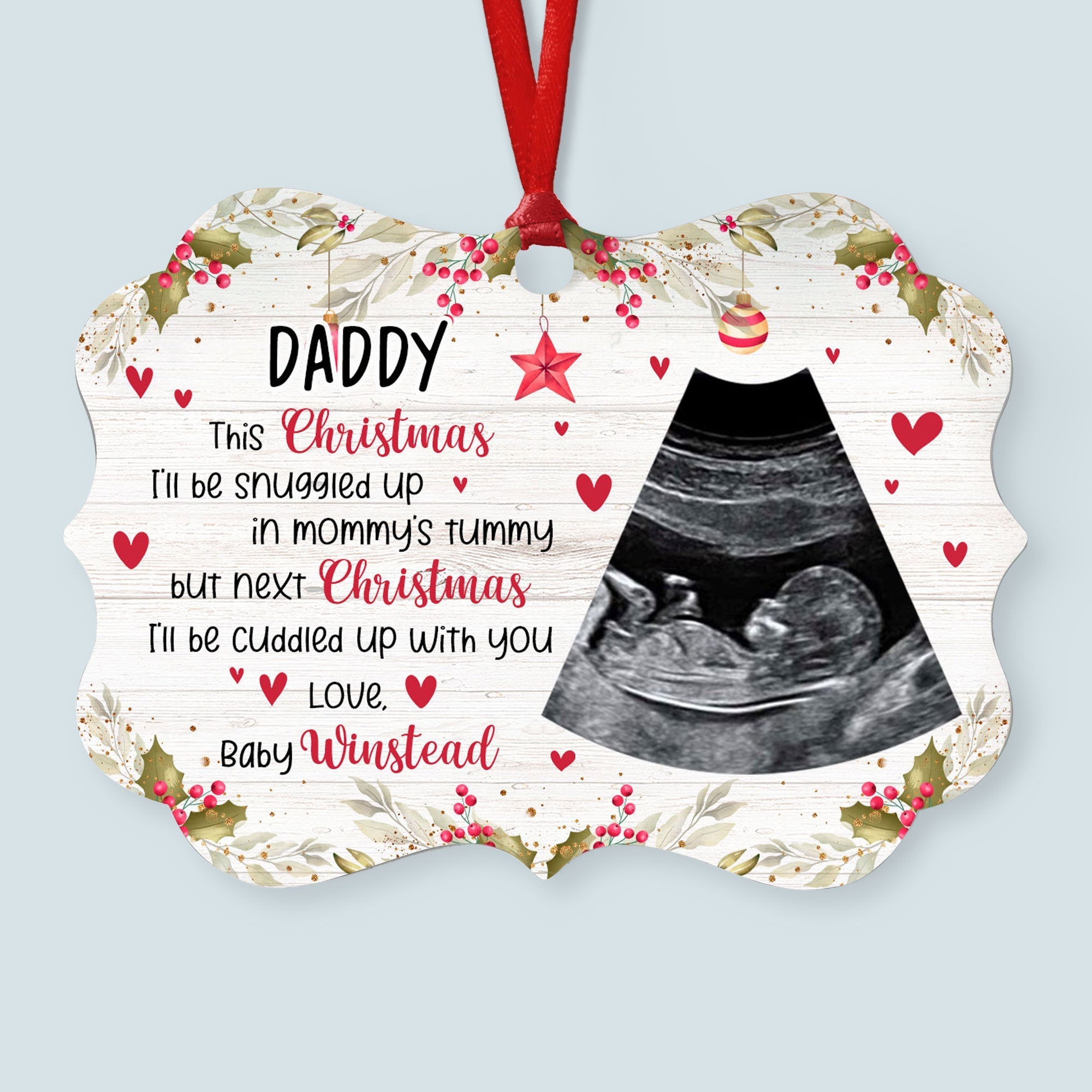 This Christmas, I'll Be Snuggled Up In Mommy's Tummy - Personalized Aluminum Ornament