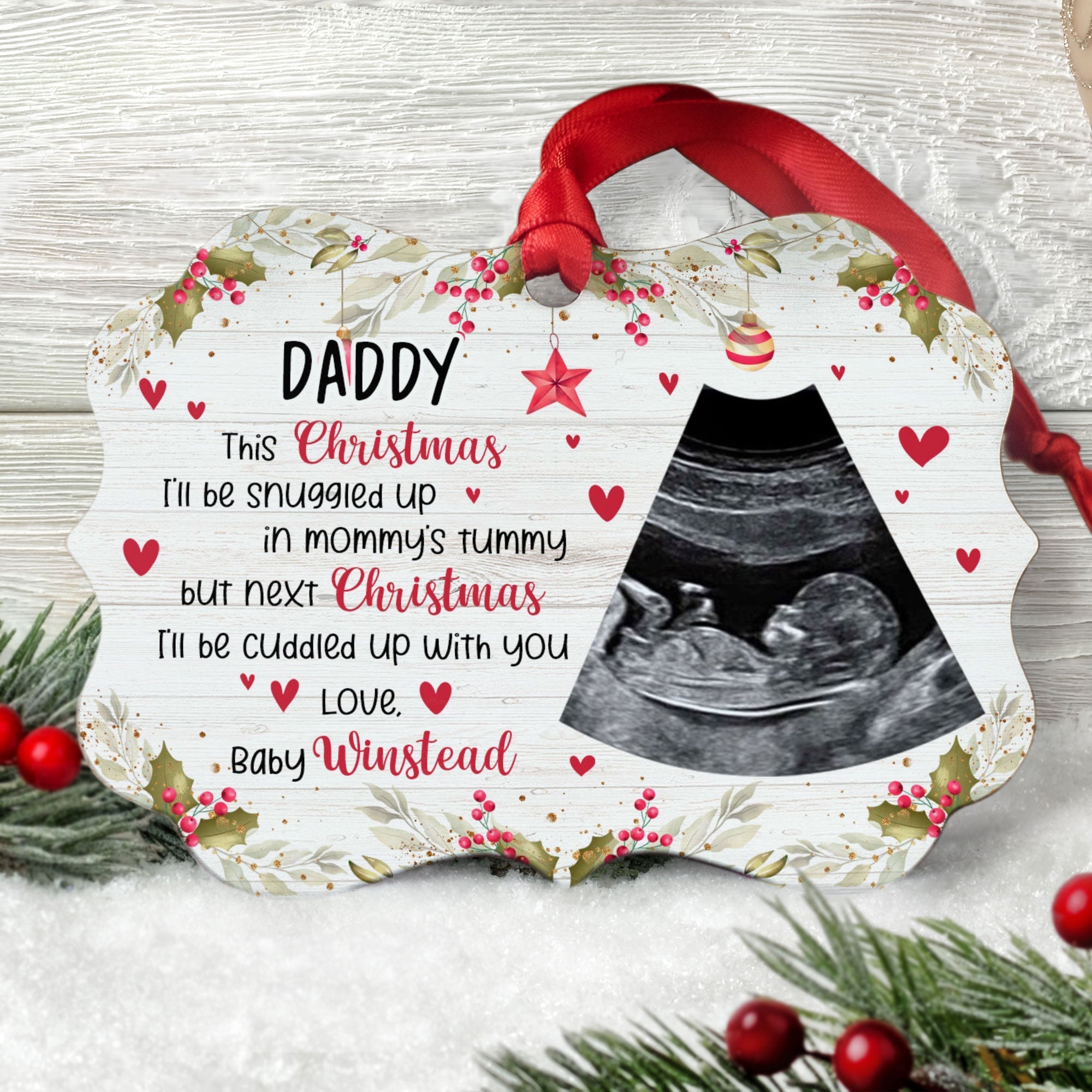 This Christmas, I'll Be Snuggled Up In Mommy's Tummy - Personalized Aluminum Ornament