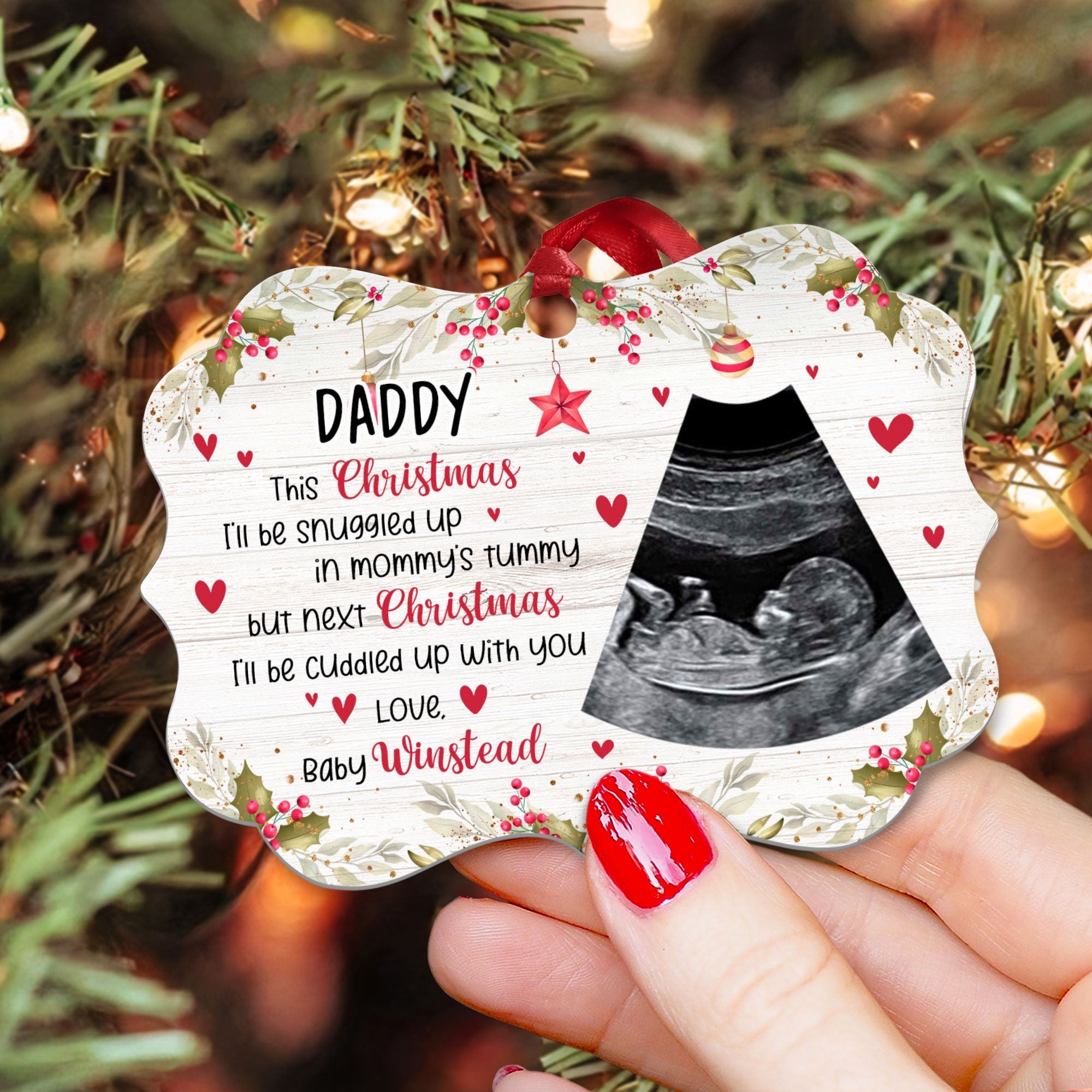 This Christmas, I'll Be Snuggled Up In Mommy's Tummy - Personalized Aluminum Ornament