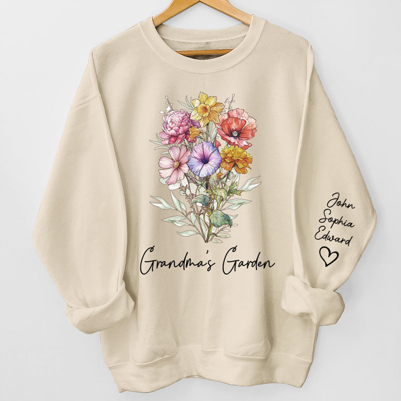 Grandma's Lovely Garden - Family Personalized Custom Unisex Sweatshirt With Design On Sleeve