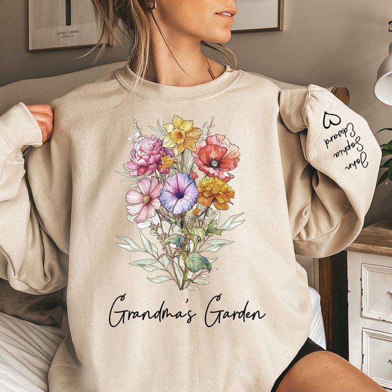 Grandma's Lovely Garden - Family Personalized Custom Unisex Sweatshirt With Design On Sleeve