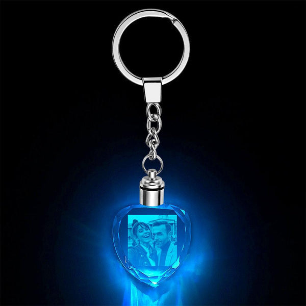 LED Crystal Heart Shape Custom Photo Keychain