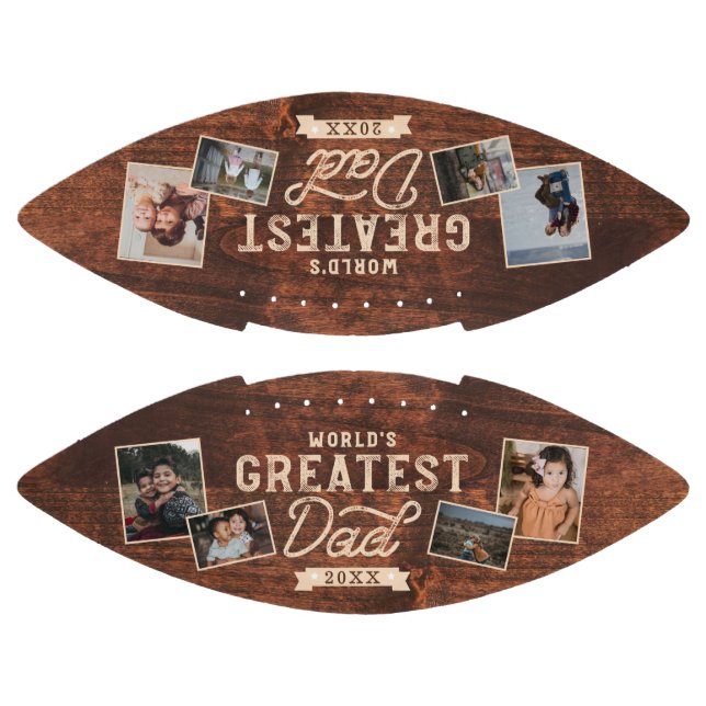 World's Greatest Dad Woodgrain Eight Photo Collage Football