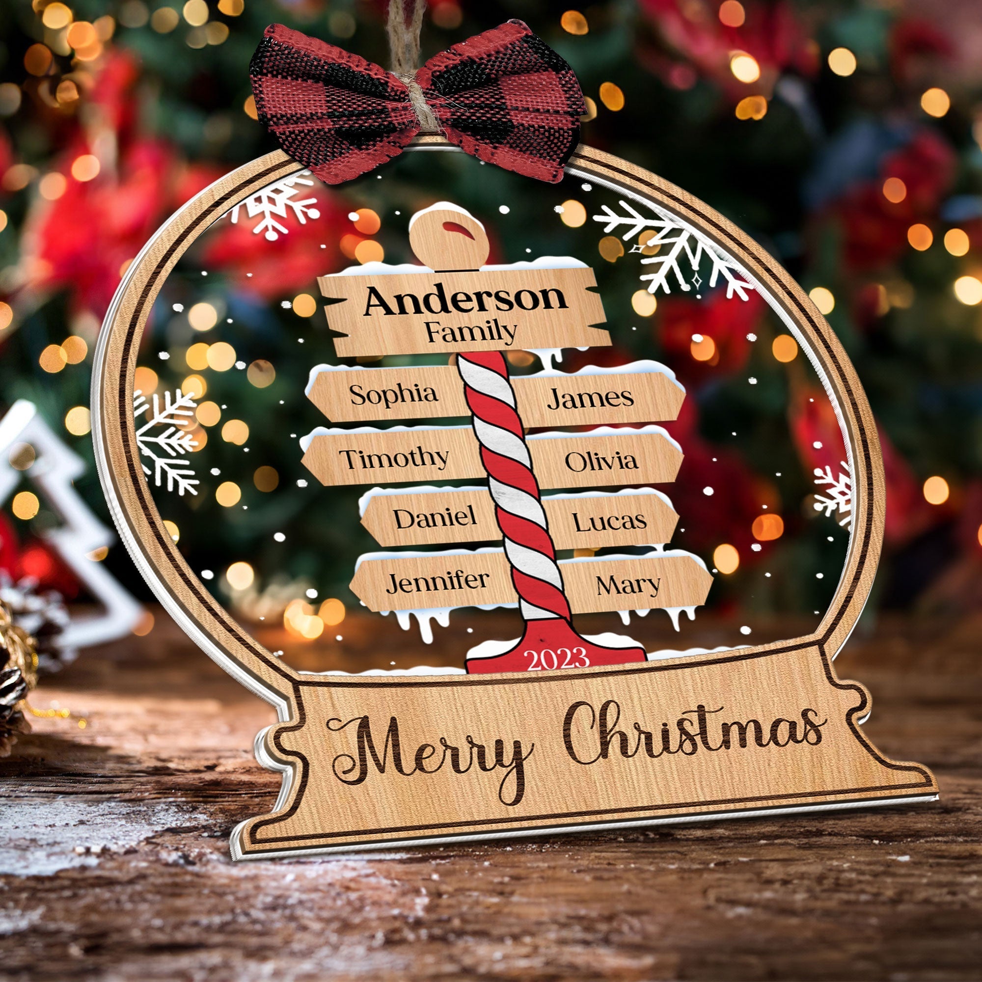 Merry Christmas - Personalized Wood And Acrylic Ornament With Bow