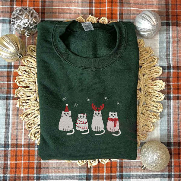 Christmas Ghost Cat Embroidered Sweatshirt