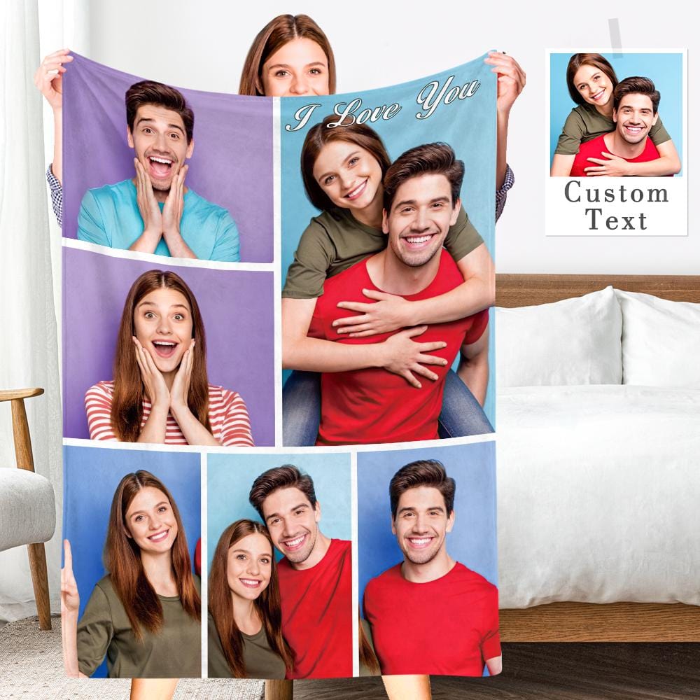 Personalized Photo Collage Blanket Soft Flannel Valentine's Gift