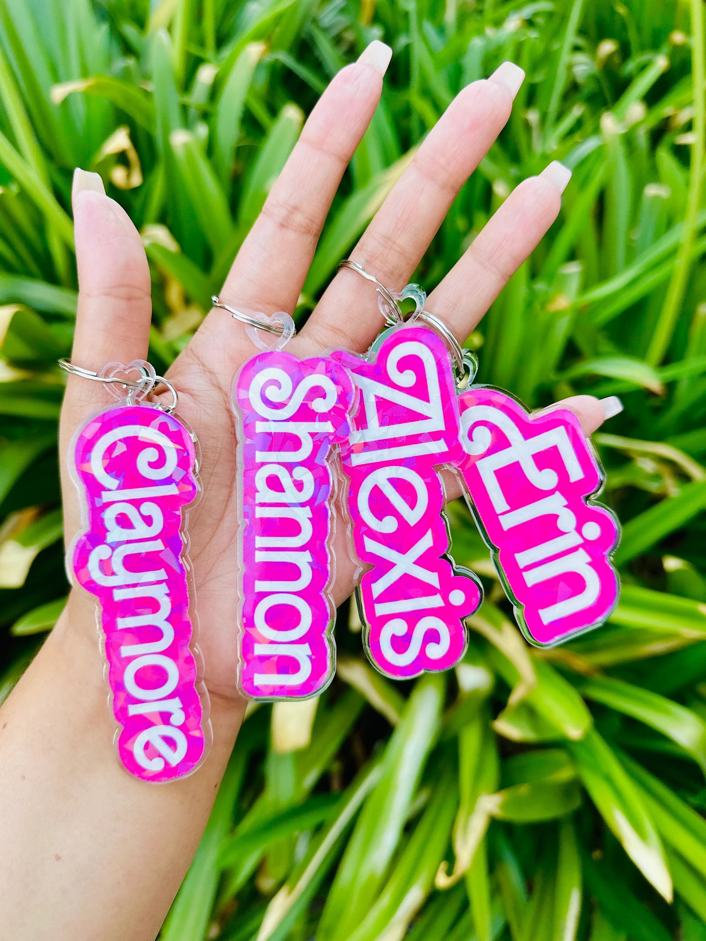 Custom Pink Name Acrylic Keychain, Let's go Party, Custom Name Keychain