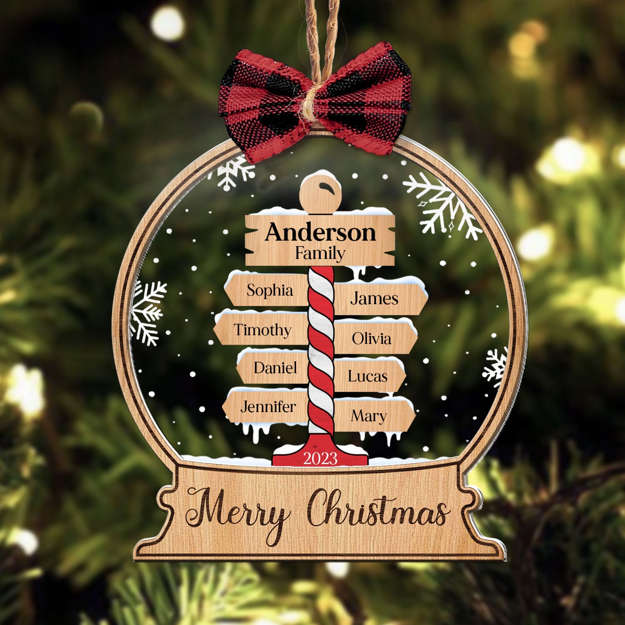 Merry Christmas - Personalized Wood And Acrylic Ornament With Bow