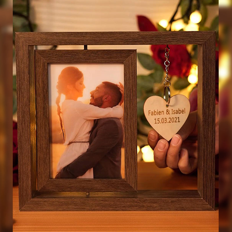 Personalized Photo Rotatable Wooden Frame Custom Text Gift For Couple/Family