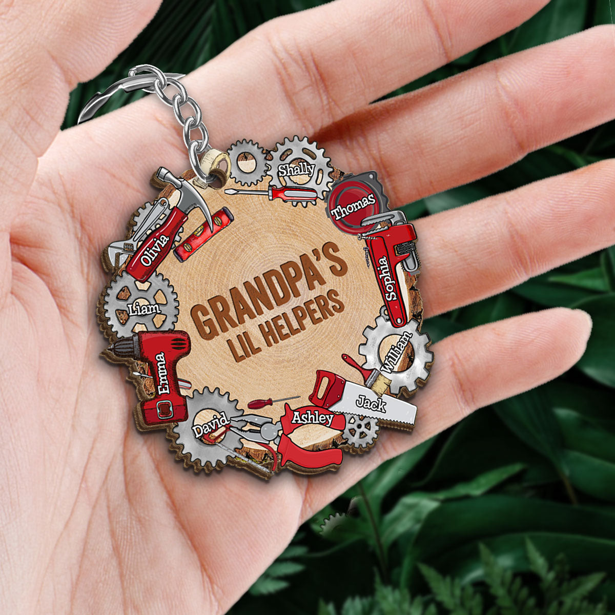 Dad Grandpa Lil Helpers Personalized Wooden Keychain