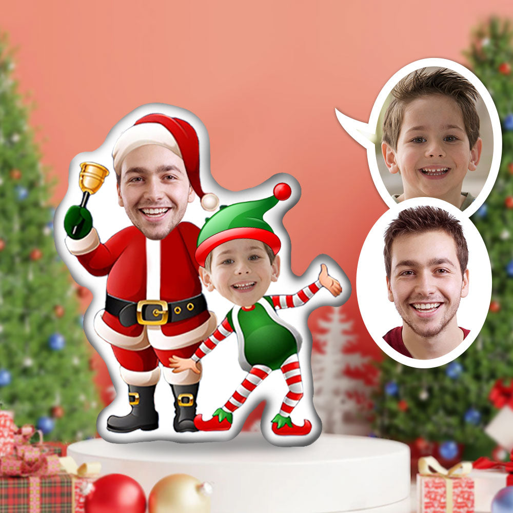 Custom Christmas Photo Face Pillow,Christmas Santa Dad And Elf Son Photo Face Pillow, Face Picture Pillow Dolls