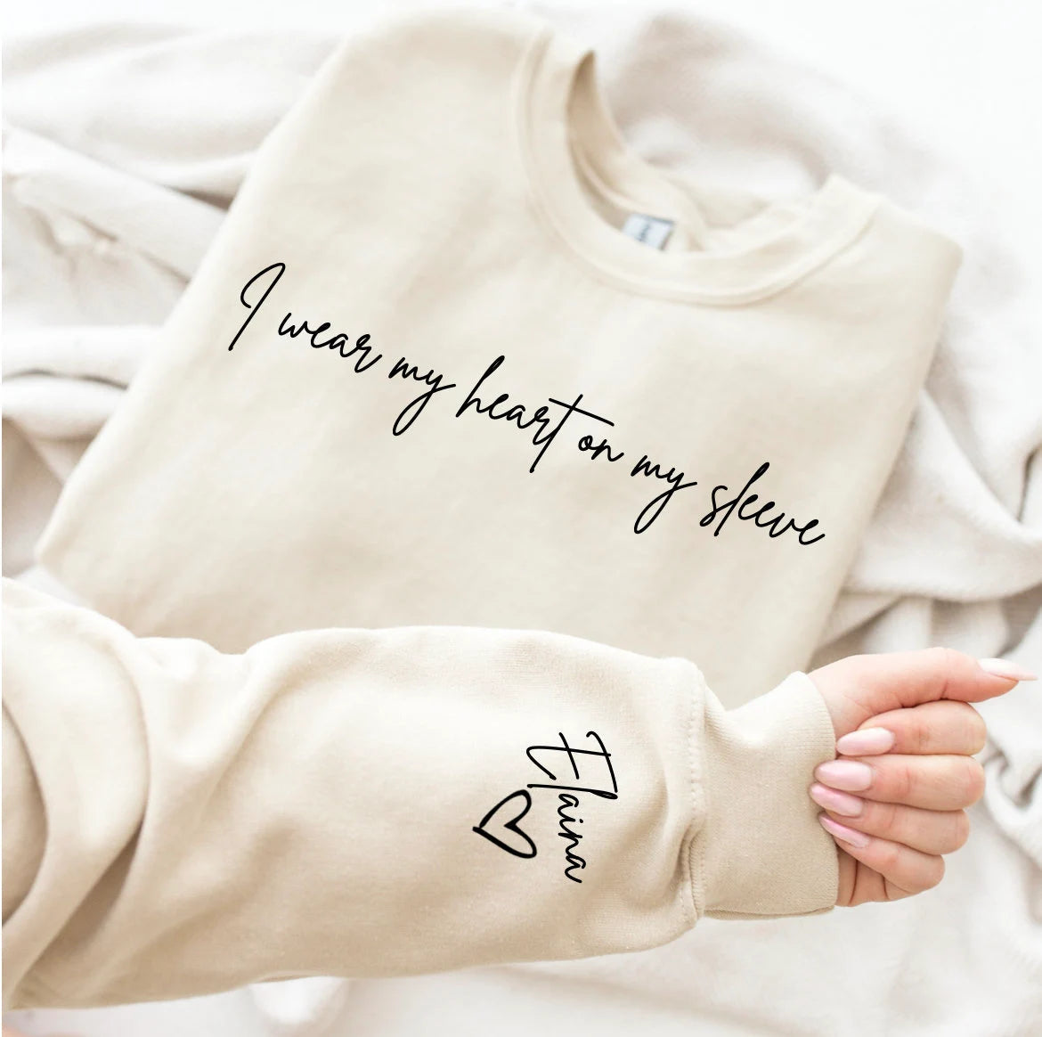 I WEAR MY HEART ON MY SLEEVE, CUSTOM T-SHIRT,SWEATSHIRT&HOODIE, WITH NAMES ON THE SLEEVE