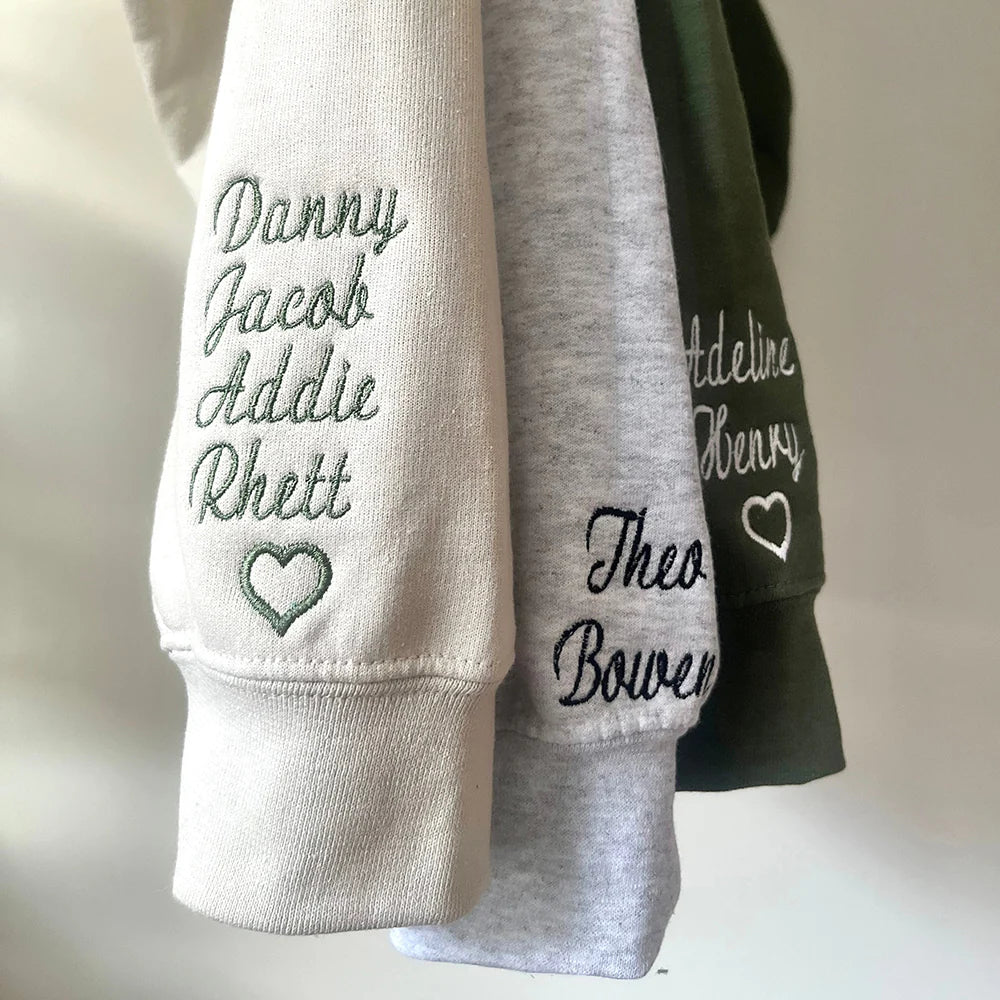 💖Custom Mama Embroidered Sweatshirt with Kids Names sleeve for Mom Mother's Day Birthday Gifts