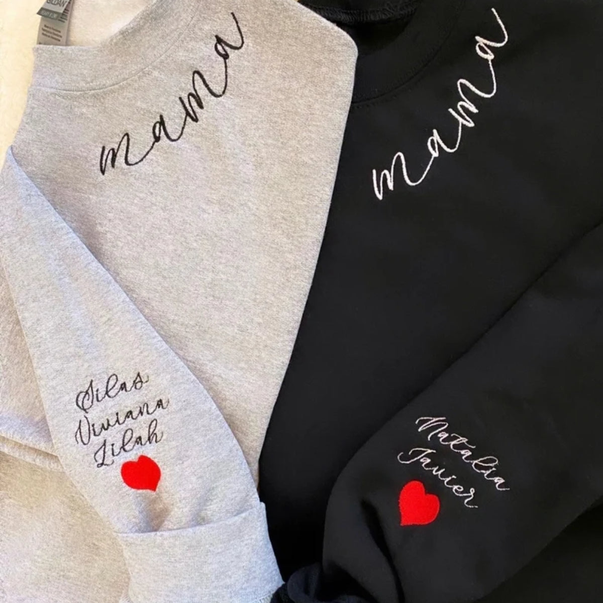 💖Custom Mama Embroidered Sweatshirt with Kids Names sleeve for Mom Mother's Day Birthday Gifts