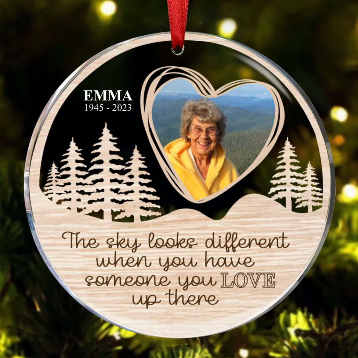 Family - Custom Photo The Sky Looks Different - Personalized Acrylic Circle Ornament