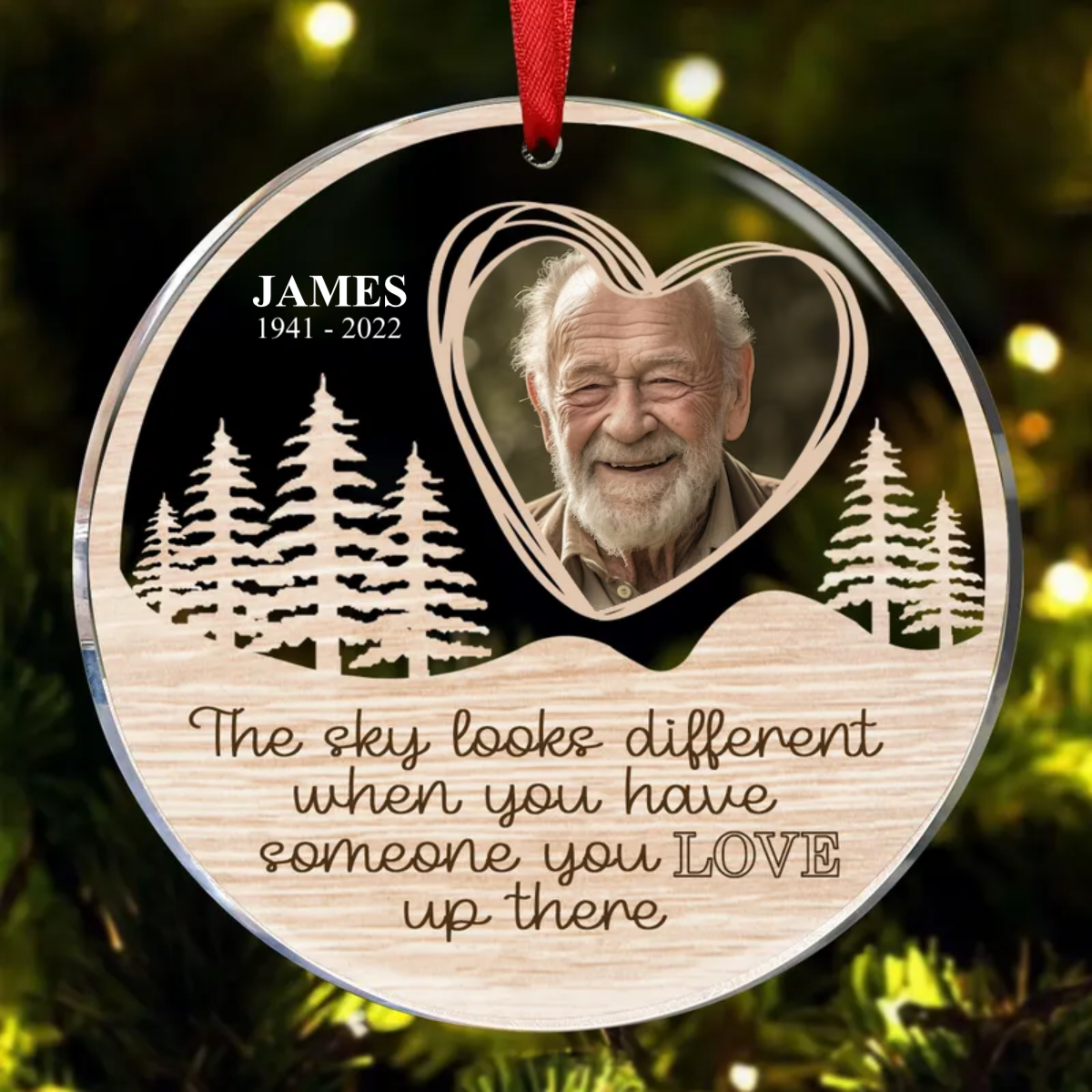 Family - Custom Photo The Sky Looks Different - Personalized Acrylic Circle Ornament