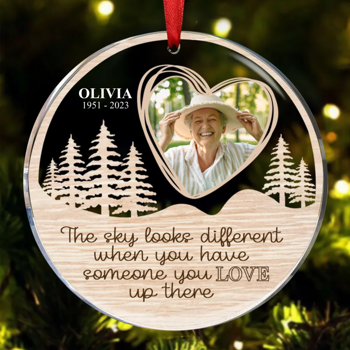 Family - Custom Photo The Sky Looks Different - Personalized Acrylic Circle Ornament