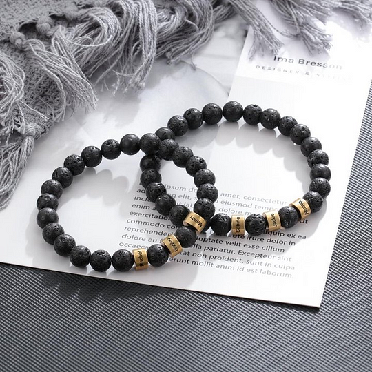 Customized 5 Names Black Tiger Eye Men's Bracelet