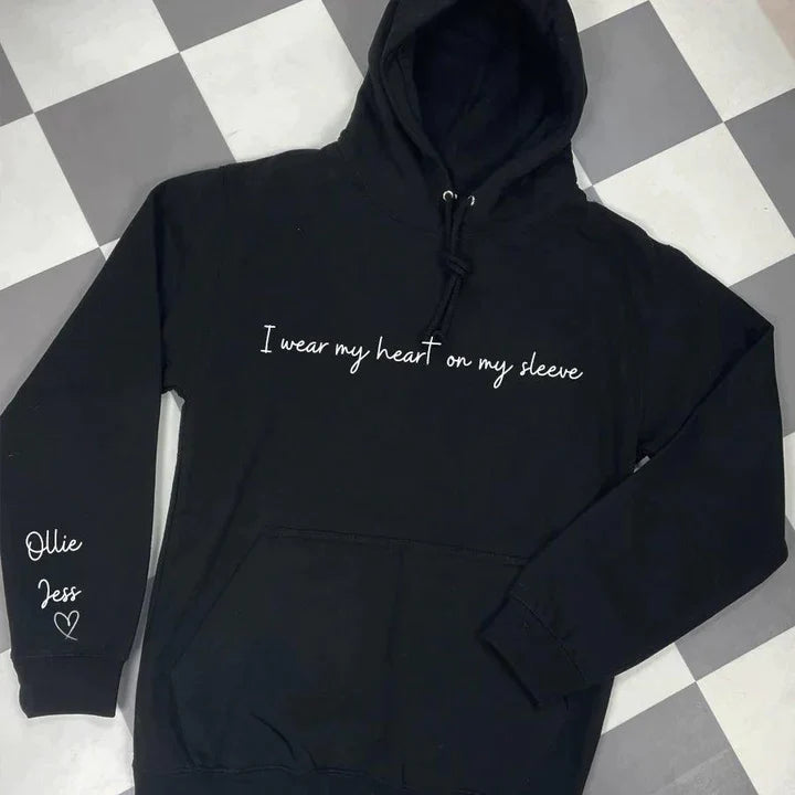 I WEAR MY HEART ON MY SLEEVE, CUSTOM T-SHIRT,SWEATSHIRT&HOODIE, WITH NAMES ON THE SLEEVE