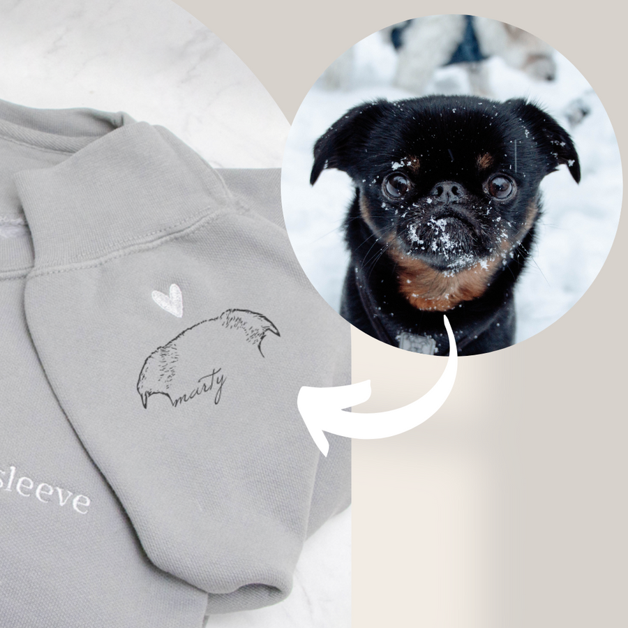 🔥Hot Sale🔥Personalized Heart On My Sleeve Embroidered Crewneck With Dog Cat Ears Any Pet Ears Gift For Pet Lover