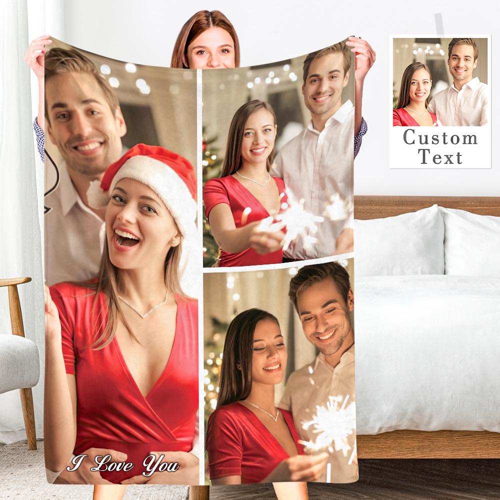 Personalized Photo Collage Blanket Soft Flannel Valentine's Gift