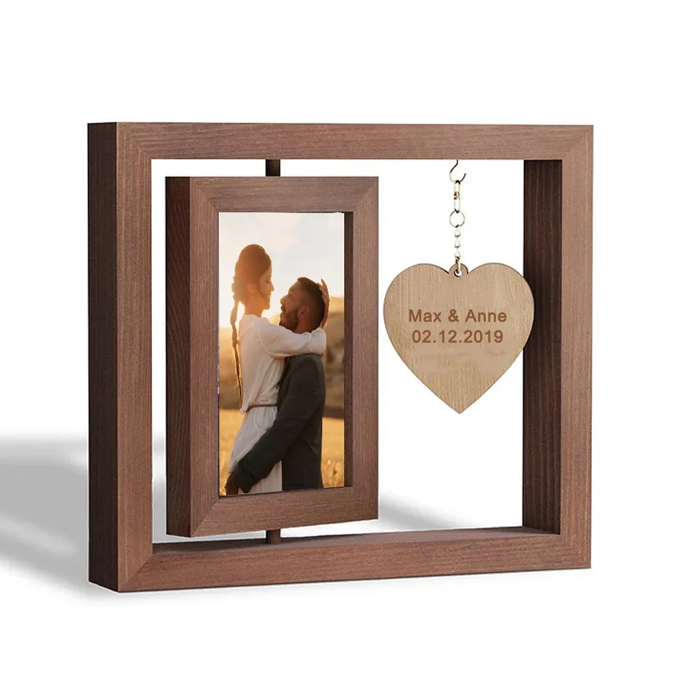 Personalized Photo Rotatable Wooden Frame Custom Text Gift For Couple/Family