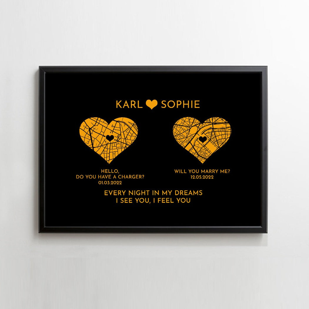 CUSTOM ART / 2 HEART MAPS DESIGN- For Memory Gift