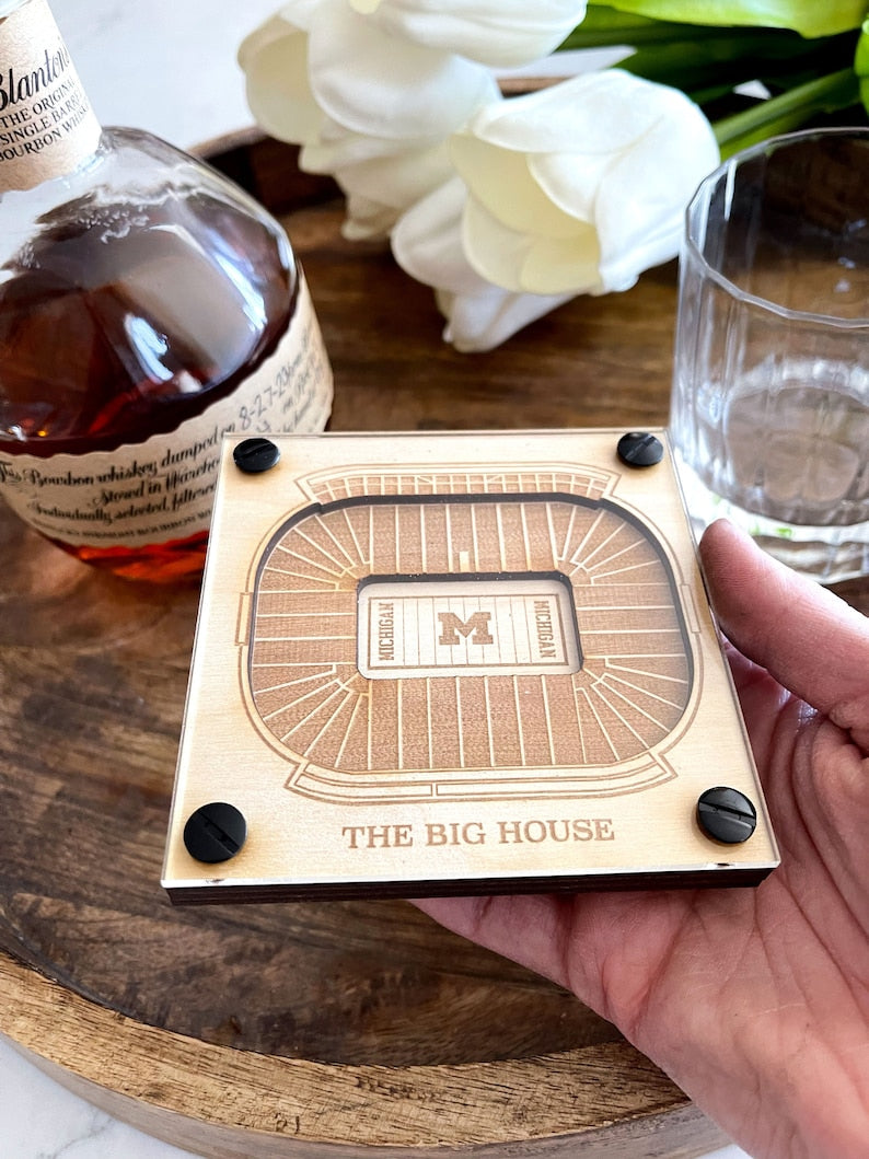 Michigan Stadium Layered Coaster, 3D Wood Coaster, Sports Gift, Football Gift, Home Bar, Custom Gift, The Big House Gift